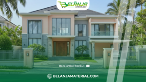 Cat Dinding Eksterior Warna Peach dengan Sentuhan Abu-Abu