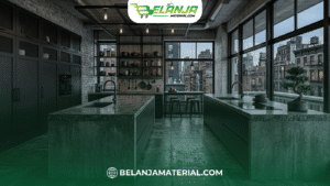 Dapur Modern Industrial dengan Granit Abu-Abu