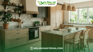 Dapur Modern Natural dengan Kombinasi Kayu