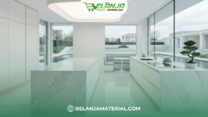 Dapur Putih Elegan dengan Top Table Granit Putih