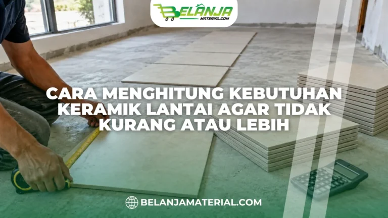Mengukur keramik lantai dengan meteran untuk menghitung kebutuhan keramik