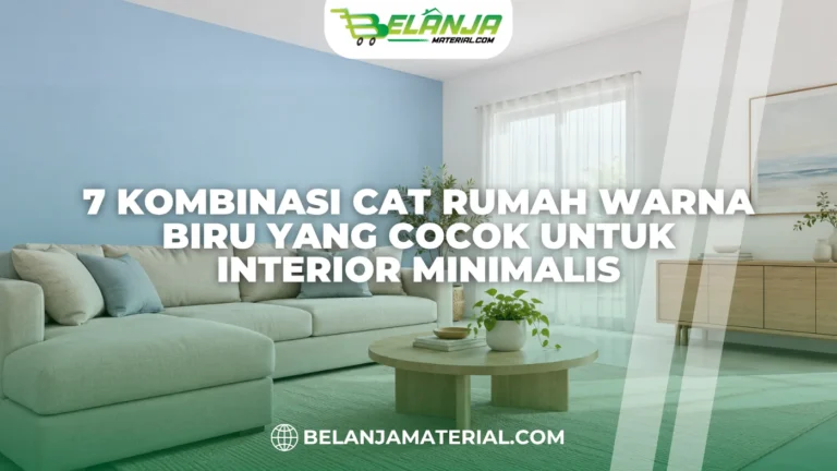 Kombinasi cat rumah warna biru muda dan navy pada ruang tamu minimalis.